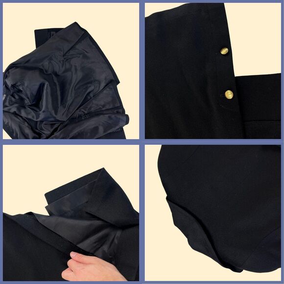 70s/80s wool trench coat by Holly Deb, vintage black jacket w gold-toned buttons - Picture 8 of 9